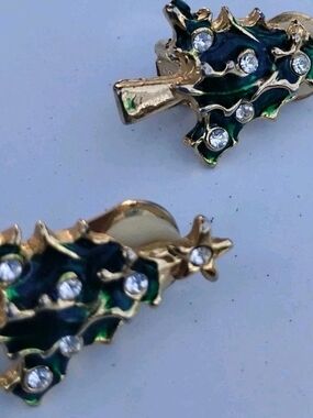Gold and Green Crystal Christmas Tree Pin - Women Jewelry